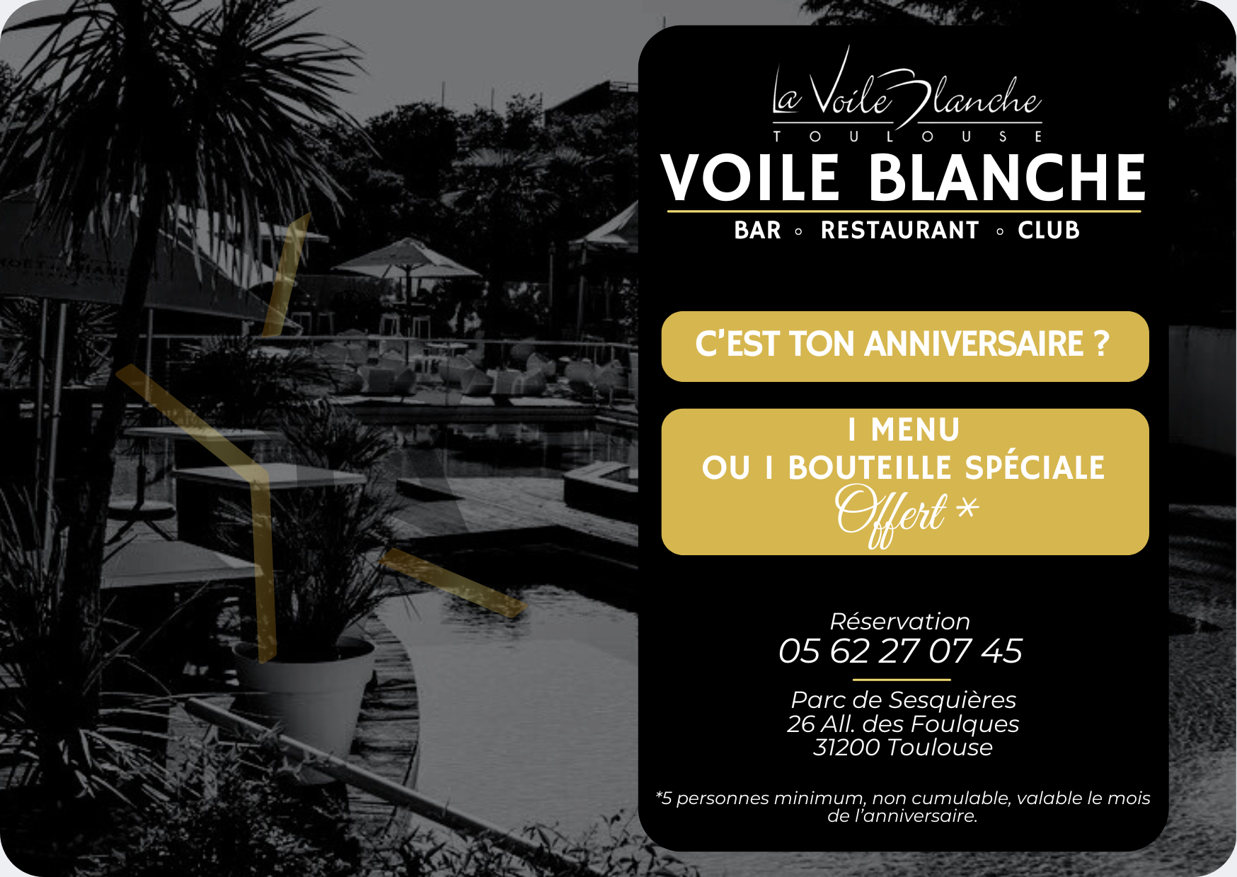 UN MENU OU UNE BOUTEILLE OFFERTE